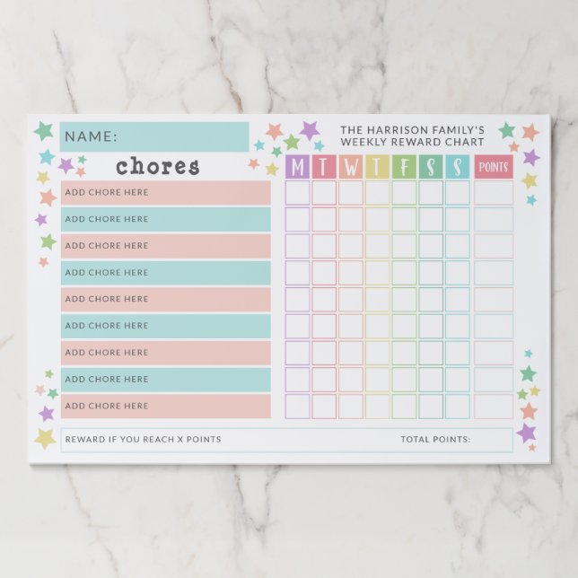 Pastel Stars - Chore Reward Chart Paper Pad (Front)