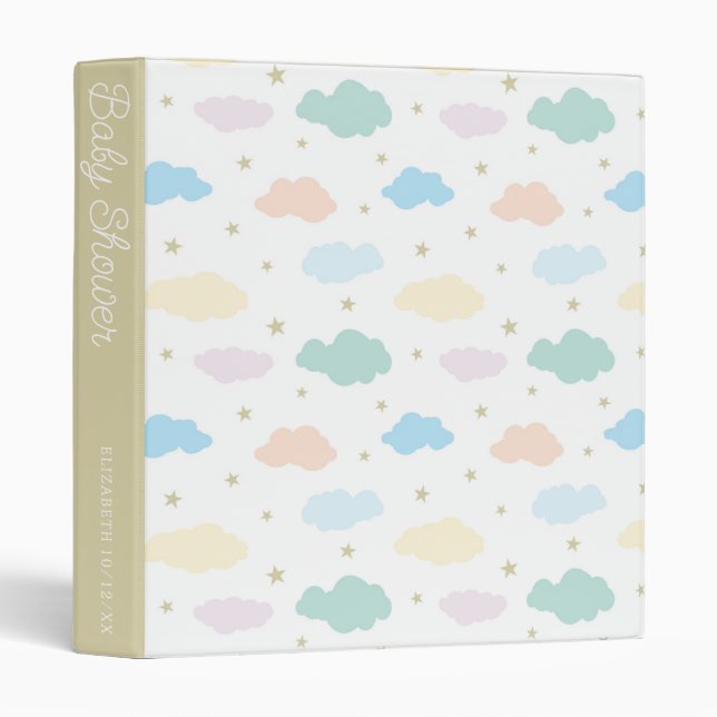 Pastel Stars & Clouds | Baby Shower Memories 3 Ring Binder (Front/Spine)