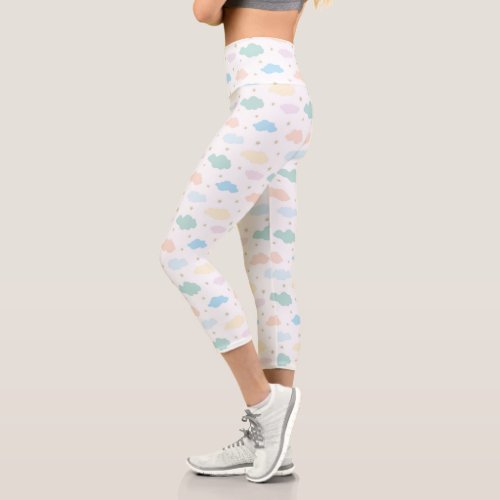 Pastel Stars  Clouds Capri Leggings