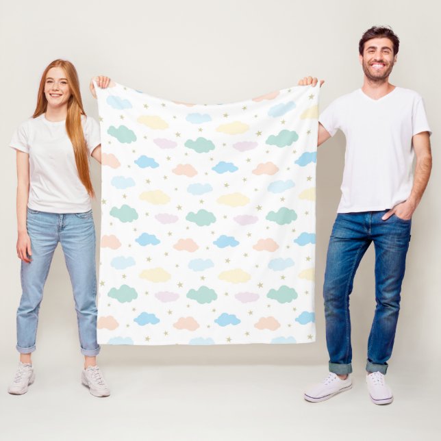 Pastel Stars & Clouds Fleece Blanket (In Situ)
