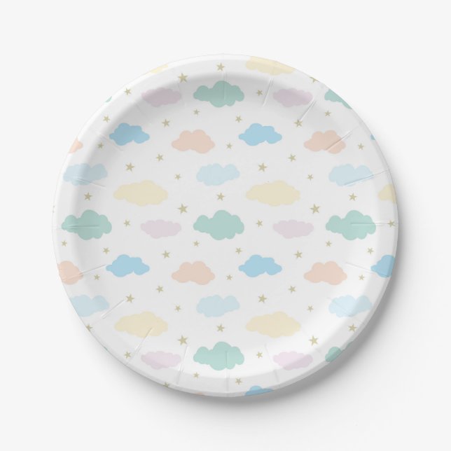 Pastel Stars & Clouds Paper Plates (Front)