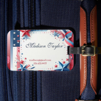 Pastel Stars & Stripes Red Blue Modern Minimalist Luggage Tag