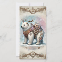 Pastel Steampunk Christmas Card White Bear