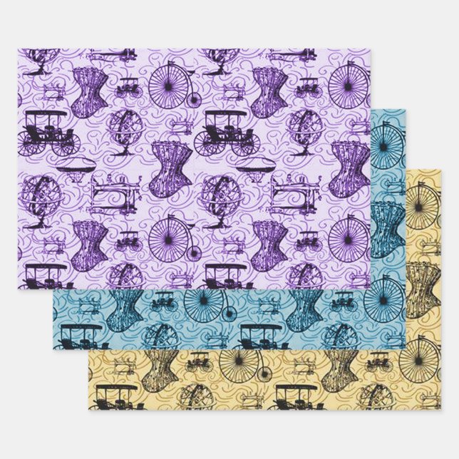 Pastel Steampunk Pattern Wrapping Paper Sheets (Set)