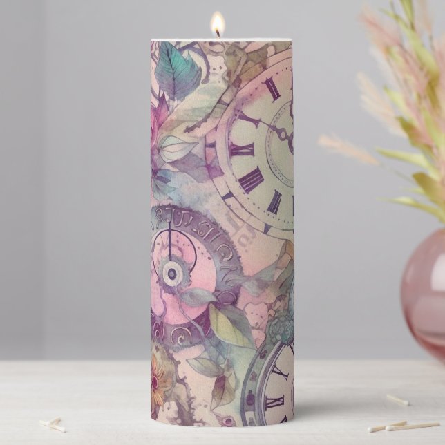 Pastel Steampunk Pillar Candle (In Situ)