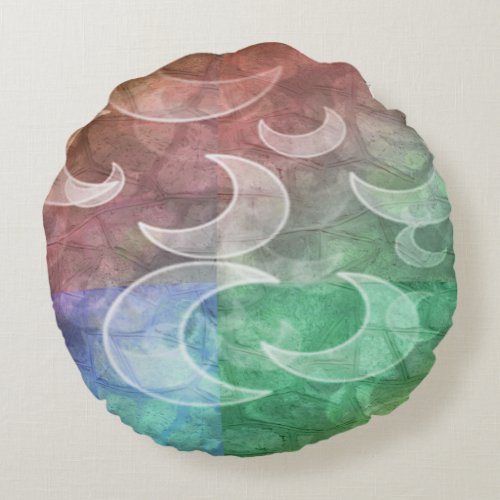 Pastel Stones N Crescent Moons Round Throw Pillow