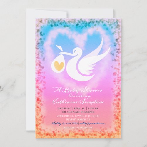 Pastel Stork Baby Shower Invitation