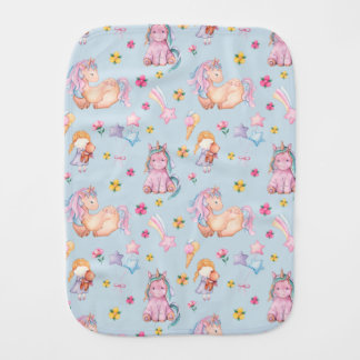 Pastel Storybook Unicorn & Floral Watercolor Baby Burp Cloth