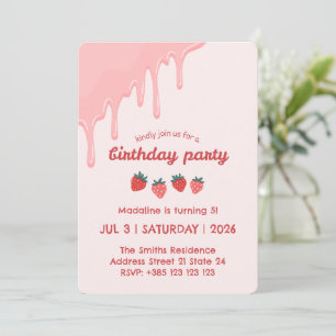 Pastel Strawberries Birthday Party Invitation 
