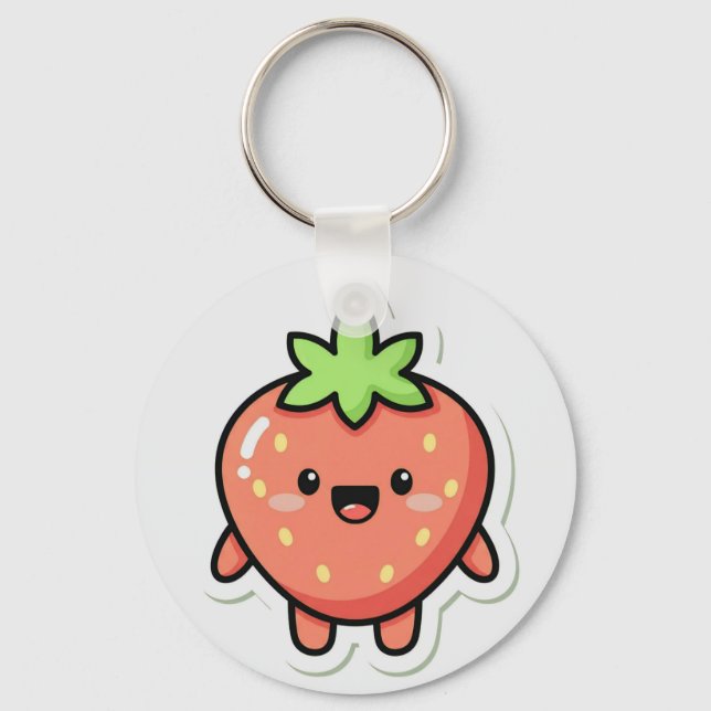 Pastel Strawberry Aesthetic Sticker – Cute Fruit I Keychain (Front)