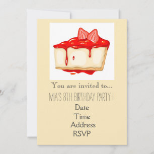 Pastel Strawberry cake girl's birthday party Invitation
