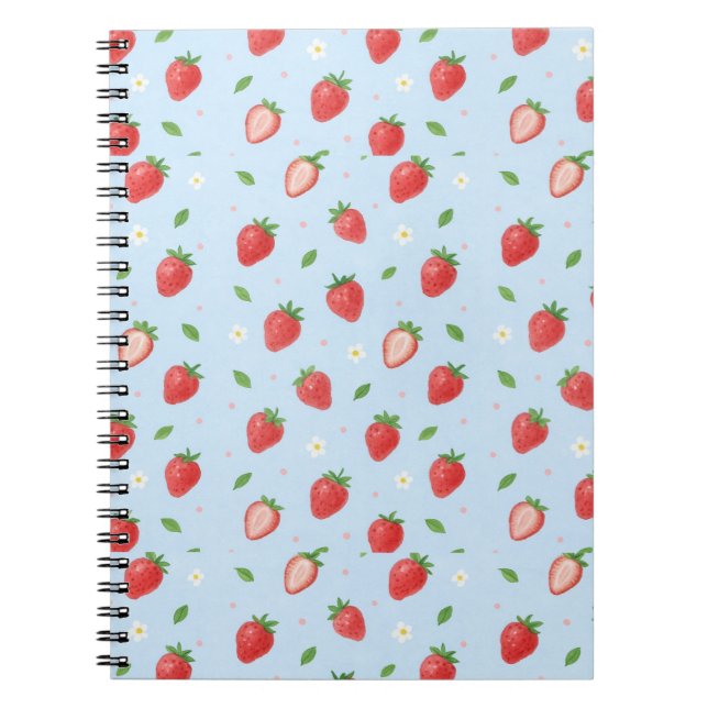 Pastel Strawberry Dreams Seamless Pattern Notebook (Front)