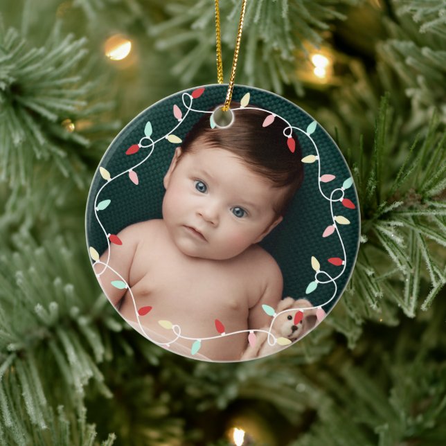 Pastel String Lights 1st Christmas As Grandparents Ceramic Ornament (Tree)