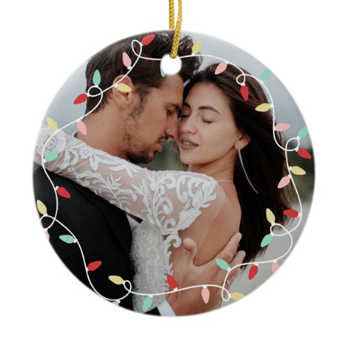 Pastel String Lights 1st Christmas As Mr &amp; Mrs Ceramic Ornament