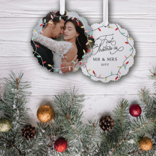 Pastel String Lights 1st Christmas As Mr & Mrs Ornament Card