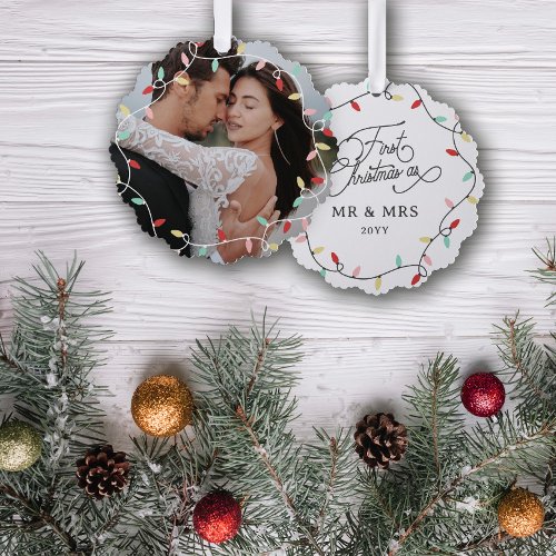 Pastel String Lights 1st Christmas As Mr  Mrs Ornament Card