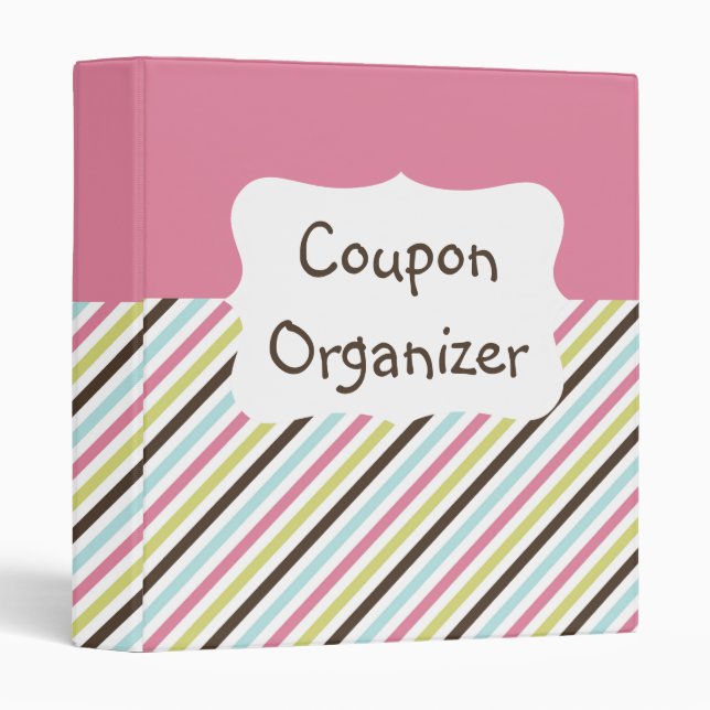 Pastel Stripe Coupon Organizer 3 Ring Binder (Front/Spine)
