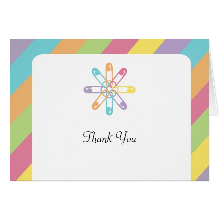 Pastel Stripe Diaper Pin Baby Shower Thank You Greeting Card