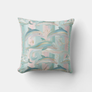 Pastel Stripe Dolphin Pattern Throw Pillow