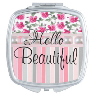Pastel Stripe Floral Beautiful Compact Mirror