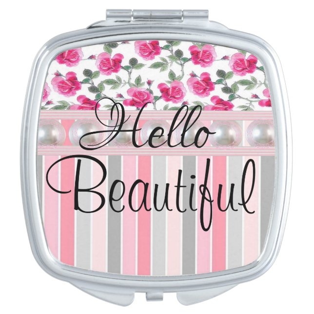 Pastel Stripe Floral Beautiful Compact Mirror (Front)