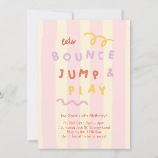 Pastel Stripe Girls Bounce Jump Play Party Invitation