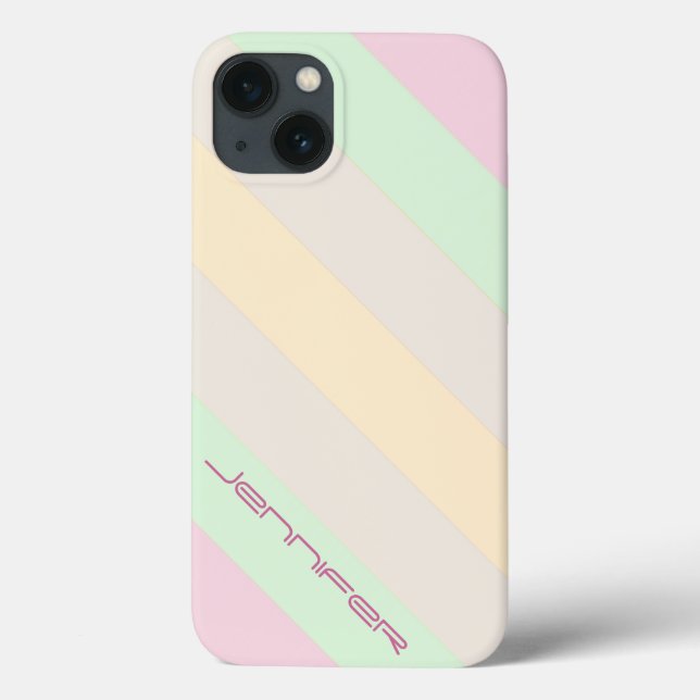 Pastel  Stripe Minimalist Personalized Name Case-Mate iPhone Case (Back)