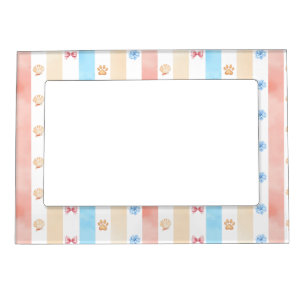Pastel Stripe - Paw Prints, Blue Flower, Pink Bows Magnetic Frame
