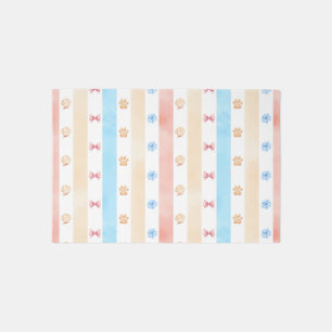 Pastel Stripe - Paw Prints, Blue Flower, Pink Bows Outdoor Rug