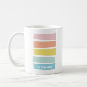 Pastel Stripe Personalized Name Cute Modern Simple Coffee Mug