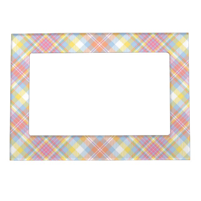 Pastel Stripe Plaid Magnetic Photo Frame (Front)