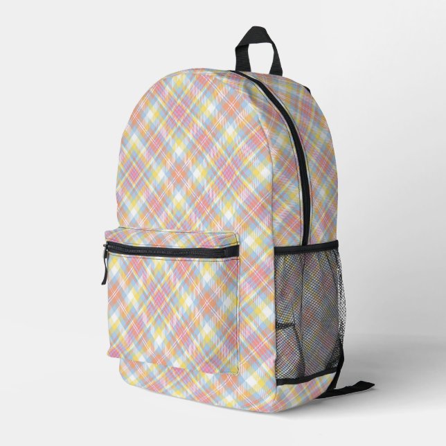 Pastel Stripe Plaid Printed Backpack (Back Corner Right)