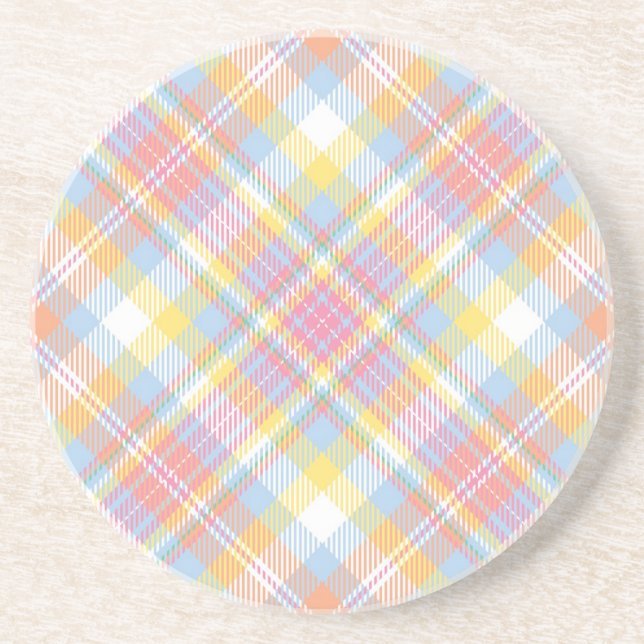 Pastel Stripe Plaid Sandstone Coaster (Front)