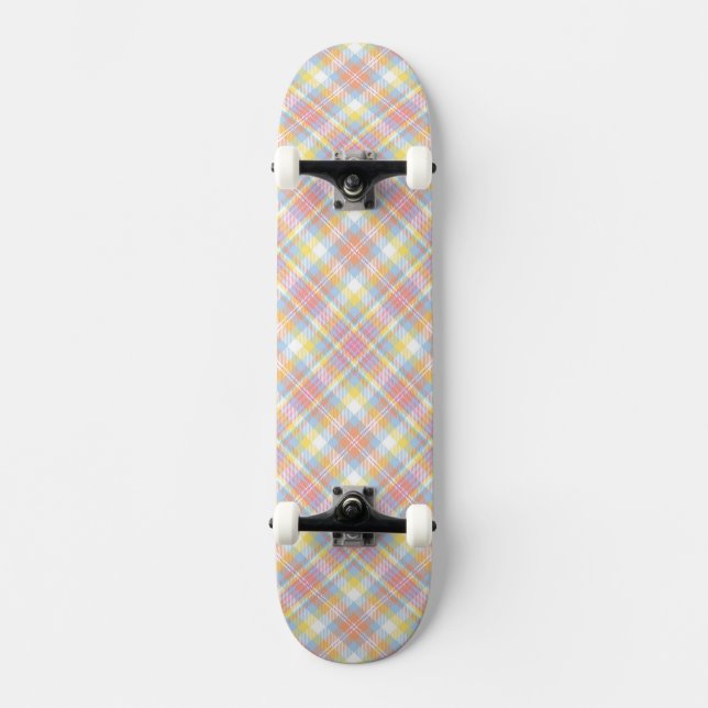 Pastel Stripe Plaid Skateboard Deck (Front)