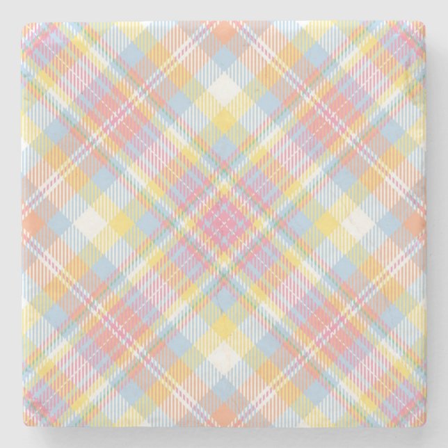 Pastel Stripe Plaid Stone Coaster (Front)
