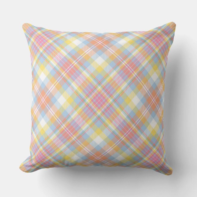 Pastel Stripe Plaid Throw Pillow (Front)