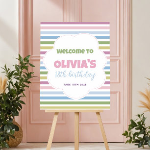 Pastel Striped 16x20 Birthday Welcome Sign