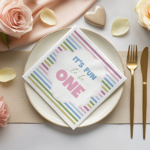 Pastel Striped 1st Birthday Party Napkins