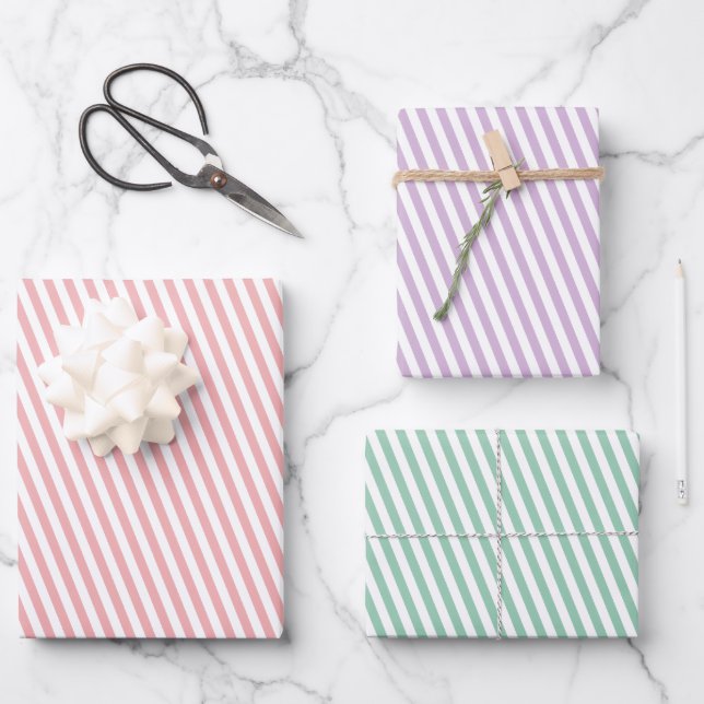 Pastel Striped Any Occasion Wrapping Paper Sheets (Front)