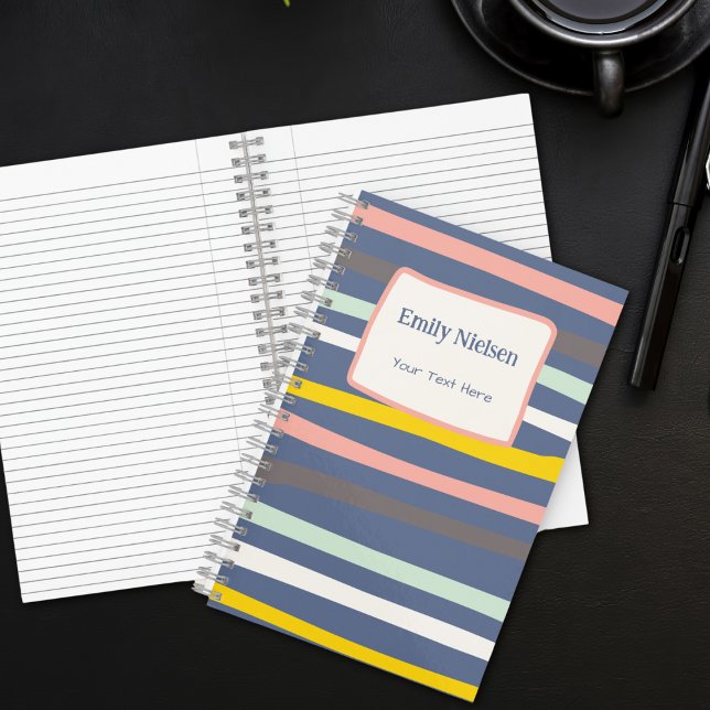 Pastel Striped Monogrammed Name & School Subject Notebook (Creator Uploaded)