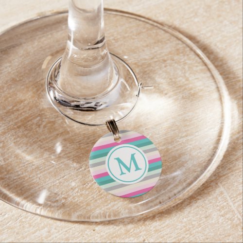 Pastel Striped Monogrammed Wine Charm