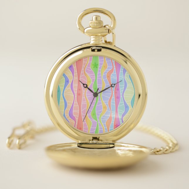 PASTEL STRIPES Abstract Art Design Pocket Watch (Inside)