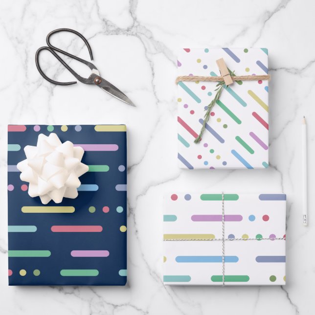 Pastel stripes and dots pattern wrapping paper sheets (Front)
