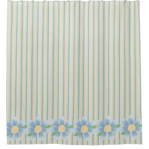 Pastel Stripes and Flowers Shower Curtain