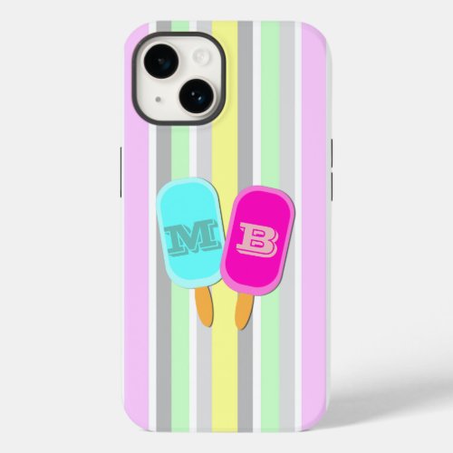 Pastel Stripes and Popsicles Monogram Case_Mate iPhone 14 Case