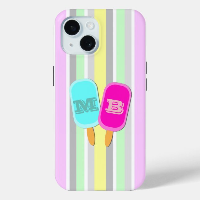 Pastel Stripes and Popsicles Monogram Case-Mate iPhone Case (Back)