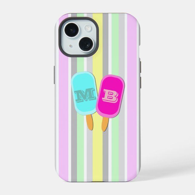 Pastel Stripes and Popsicles Monogram Iphone Case (Back)