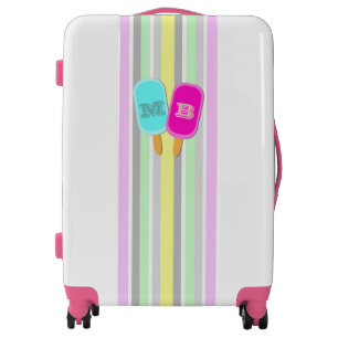 Pastel Stripes and Popsicles Monogram Luggage