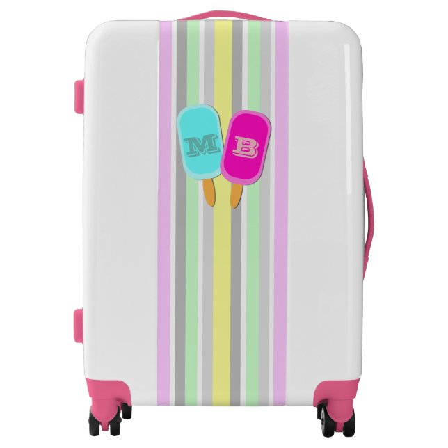 Pastel Stripes and Popsicles Monogram Luggage (Front)