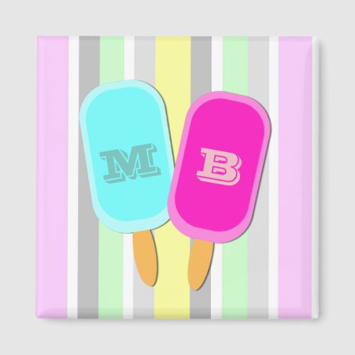 Pastel Stripes and Popsicles Monogram Magnet